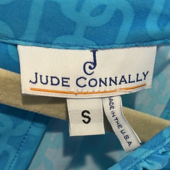 Jude Connally Lisa Halter Bright Blue Chain Pattern Dress Small Keyhole Stretch - Picture 4 of 6